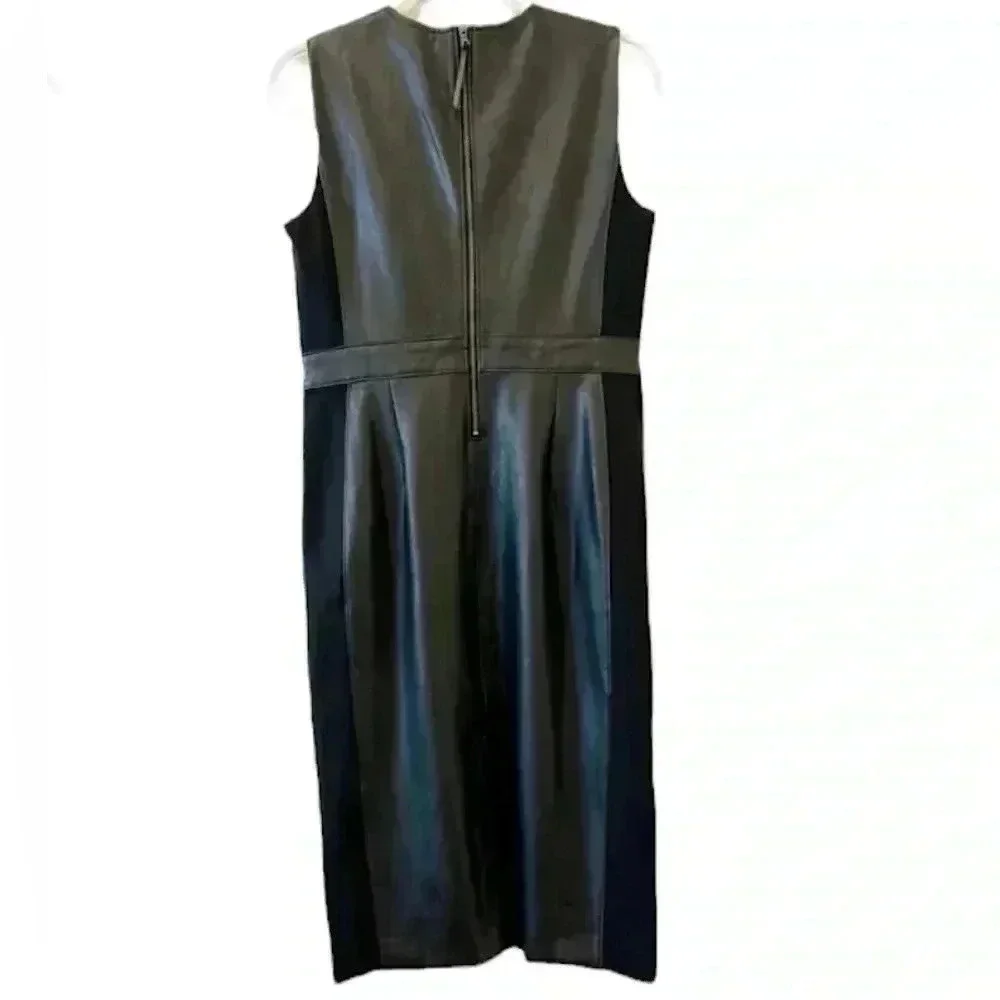 New SPANX Leather Ponte Midi Dress Sheath Stretch Faux Office Siren Boardroom